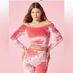 Yitty Plusshy Shaping Top Pink Velour Velvet Crop Top Long Sleeve 1X Barbie